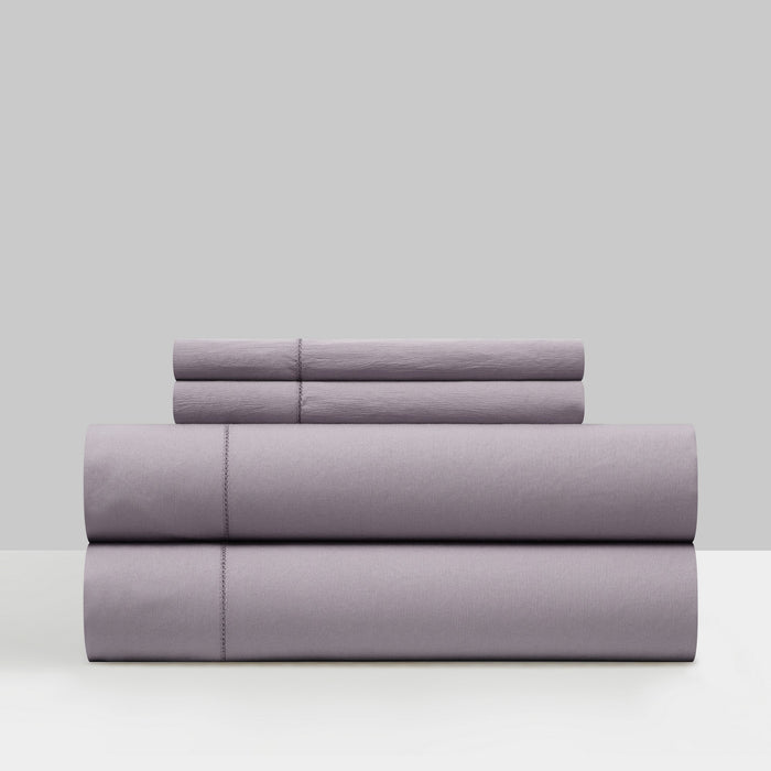 Chic Home Casey Sheet Set Solid Color Washed Garment Technique - Includes 1 Flat, 1 Fitted Sheet, and 2 Pillowcases - 4 Piece - King 108x102", Lavender - Lavender