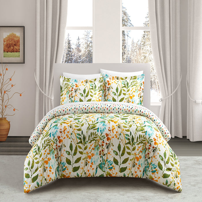 Chic Home Robin 3 Piece Duvet Cover Set Reversible Hand Painted Floral Print Design Bedding with Zipper Closure Multi-color