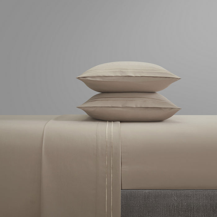 Chic Home Savannah Sheet Set Solid Color With Dual Stripe Embroidery - Includes 1 Flat, 1 Fitted Sheet, and 2 Pillowcases - 4 Piece - King 108x102", Taupe - Taupe