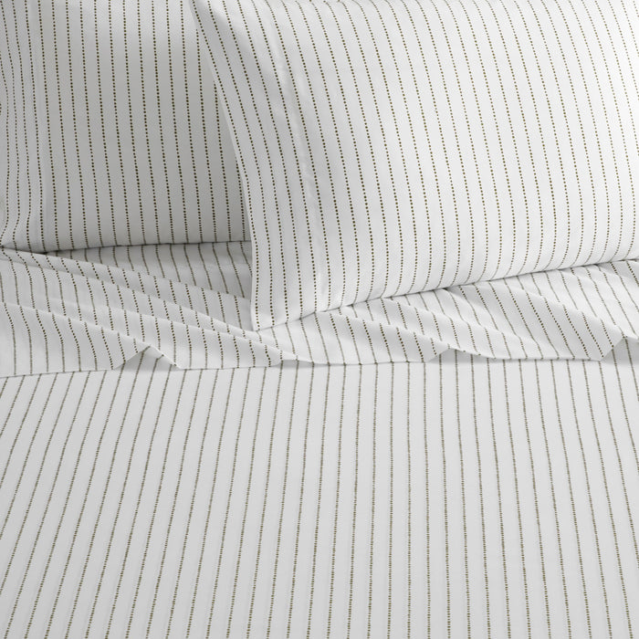 Chic Home Kailey Sheet Set Solid White With Dot Striped Pattern Print Design - Includes 1 Flat, 1 Fitted Sheet, and 1 Pillowcase - 3 Piece - Twin 66x102", Green - Green