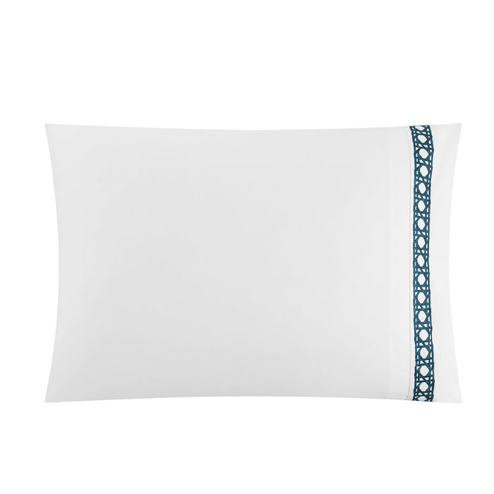 Chic Home Aria 4 Piece Cotton Blend Sheet Set 1500 Thread Count Solid White With Dual Stripe Embroidery Lattice Stitching Details King Navy - King
