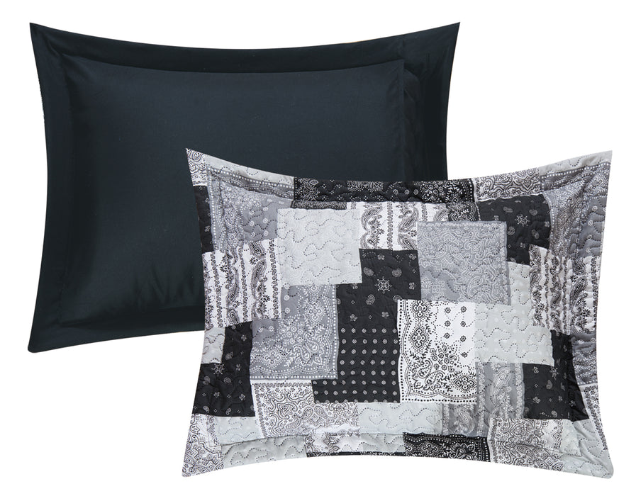 Chic Home Eliana 4 Piece Reversible Quilt Coverlet Set Embossed Patchwork Bohemian Paisley Print Quilted Design Bedding Queen Black - Queen