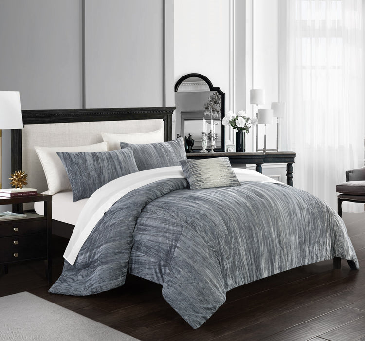 Chic Home Westmont 4 Piece Comforter Set Crinkle Crushed Velvet Bedding - Decorative Pillow Shams Included King Grey - King