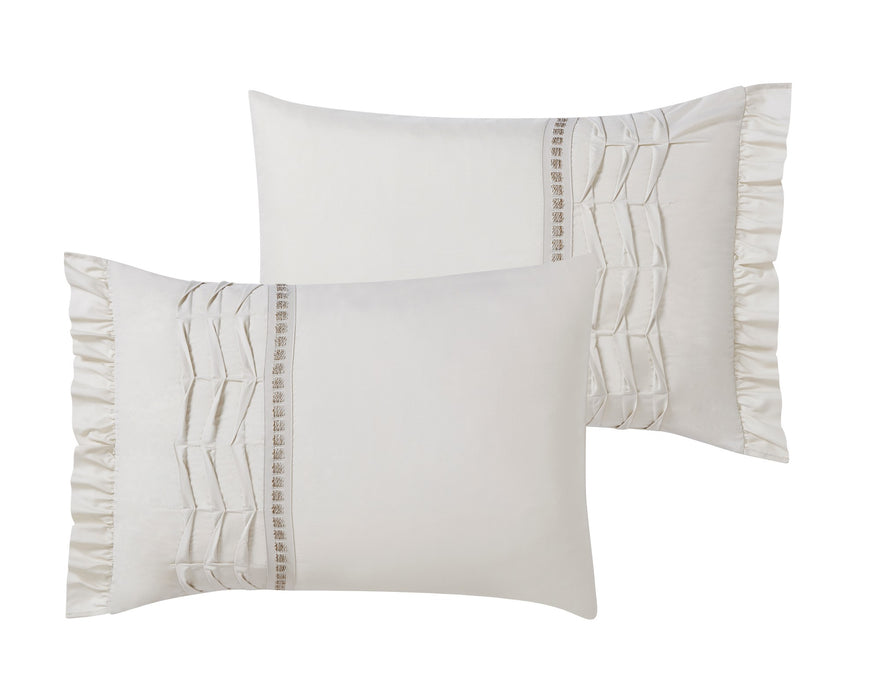 Chic Home Yvette Comforter Set Ruffled Pleated Flange Border Design Bedding Beige, Queen - Queen