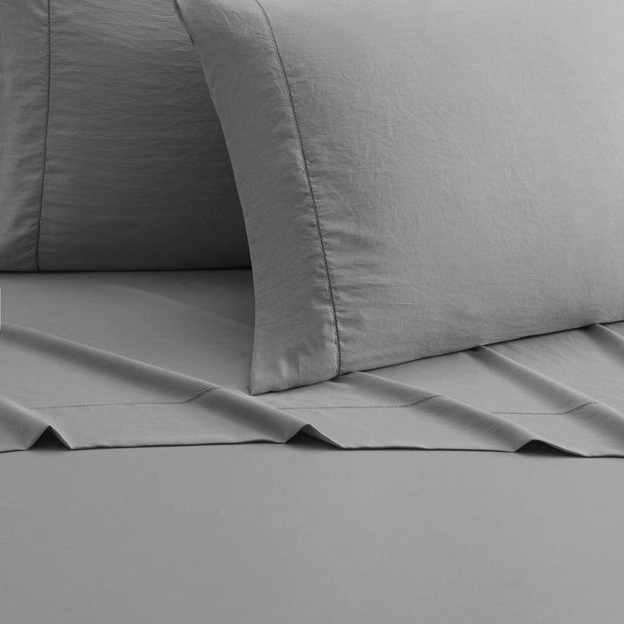 Chic Home Casey Sheet Set Solid Color Washed Garment Technique - Includes 1 Flat, 1 Fitted Sheet, and 2 Pillowcases - 4 Piece - King 108x102", Grey - Grey