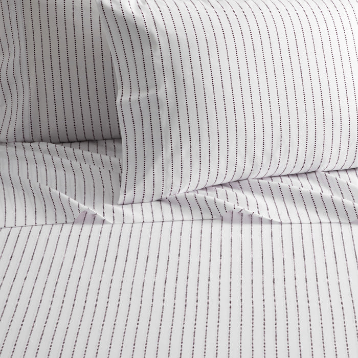 Chic Home Kailey Sheet Set Solid White With Dot Striped Pattern Print Design - Includes 1 Flat, 1 Fitted Sheet, and 1 Pillowcase - 3 Piece - Twin 66x102", Dark Purple - Dark Purple