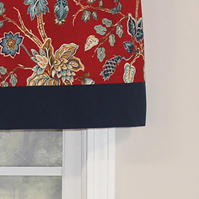 RLF Home Gianna Banded Valance Red. 3" Rod Pocket, Contrast bottom banding. 50"W x 16"L - Red