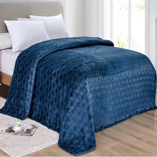 Amrani Bedcover Embossed Blanket, Soft Premium Microplush, Queen, Navy - Queen