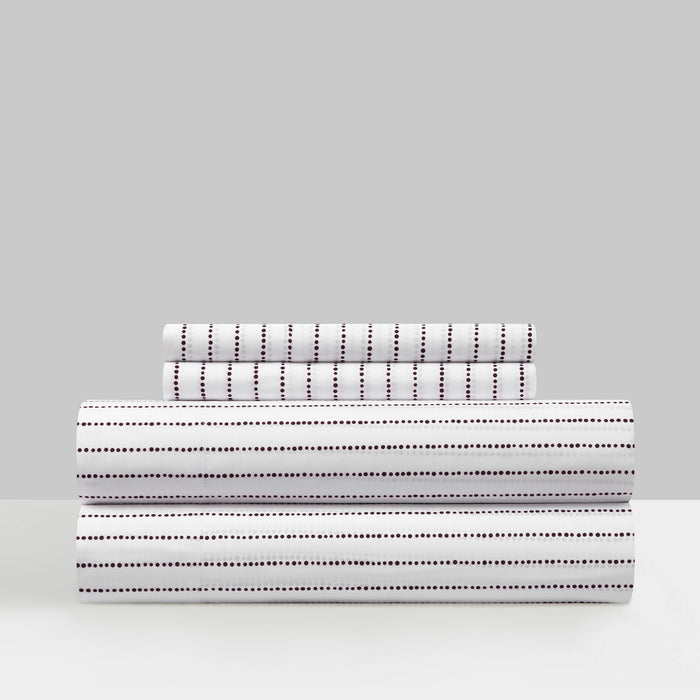 Chic Home Kailey Sheet Set Solid White With Dot Striped Pattern Print Design - Includes 1 Flat, 1 Fitted Sheet, and 1 Pillowcase - 3 Piece - Twin 66x102", Dark Purple - Dark Purple