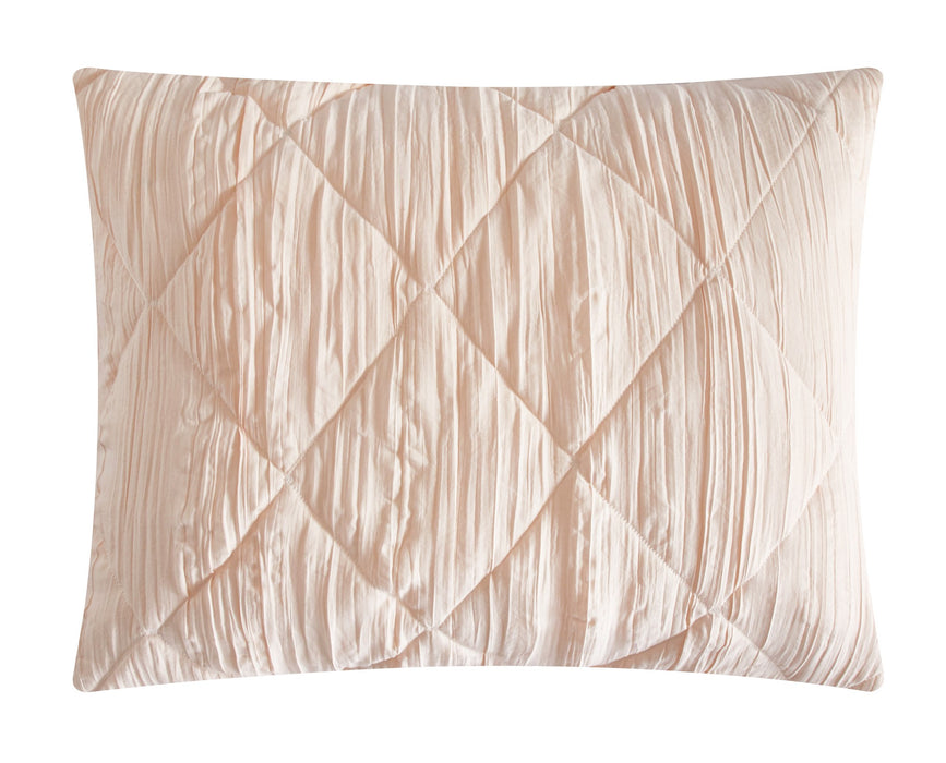 NY&C Home Leighton 5 Piece Comforter Set Diamond Stitched Design Crinkle Textured Pattern Bedding - Decorative Pillows Shams Included, King, Blush - King
