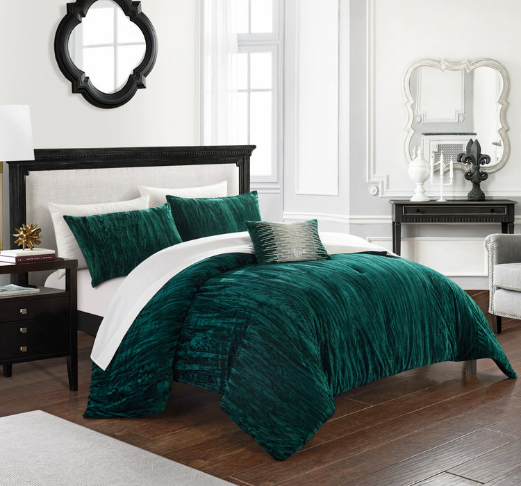 Chic Home Westmont 4 Piece Comforter Set Crinkle Crushed Velvet Bedding - Decorative Pillow Shams Included King Green - King