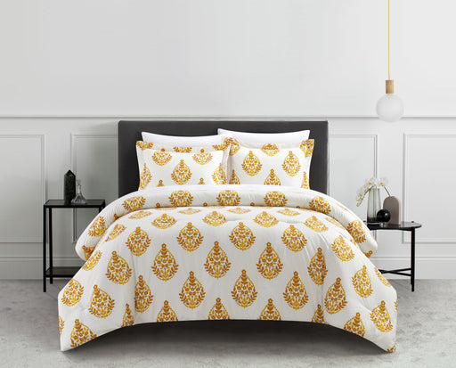Chic Home Amelia 3 Piece Duvet Cover Set Floral Medallion Print Design Bedding with Zipper Closure King Yellow - King