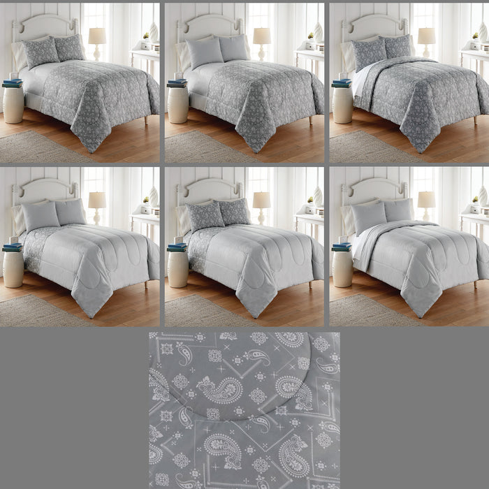 Micro Flannel 6 in 1 Comforter Set, Full/Queen, Gray Paisley - Full/Queen,Gray Paisley