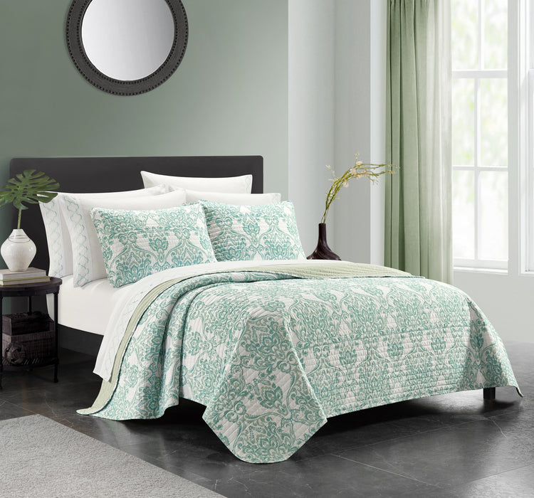 Chic Home Bassein Quilt Set Two Tone Medallion Pattern Print Bed In A Bag - Sheet Set Decorative Pillow Shams Included - 9 Piece - King 106x90", Sage Green - King