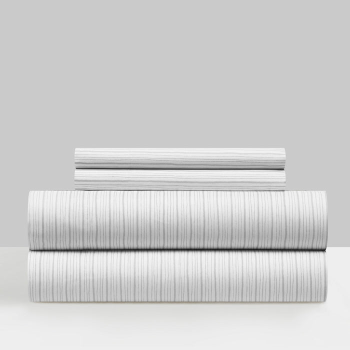 NY&C Home Samara 4 Piece Sheet Set Super Soft Unique Striped Pattern Print Design – Includes 1 Flat, 1 Fitted Sheet, and 2 Pillowcases, King, Grey - Gray