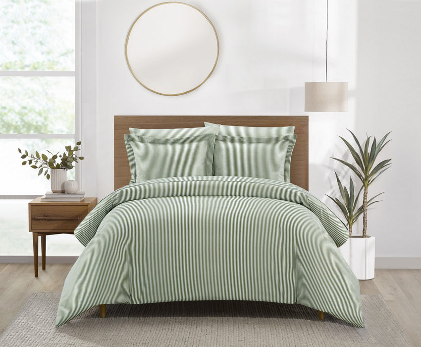 Chic Home Morgan Duvet Cover Set Contemporary Two Tone Striped Pattern Bedding - Pillow Shams Included - 3 Piece - King 104x90", Green - King