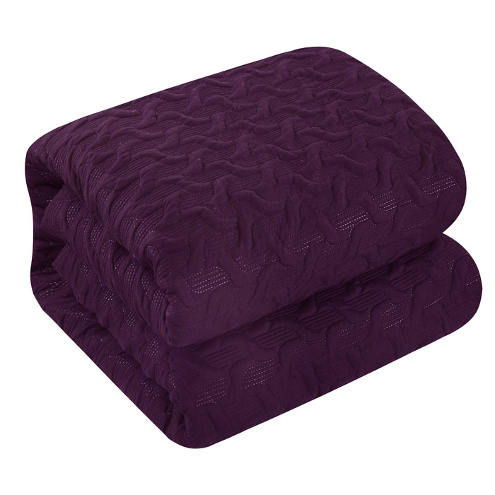 Chic Home Jazmine 7 Piece Comforter Set Embossed Embroidered Quilted Geometric Vine Pattern - Sheets Pillowcases Shams Included King Plum - King