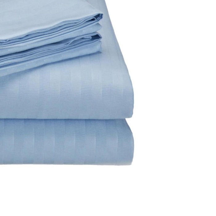 Embossed 1800 Series Wrinkle Resistant Ultra Soft Stripe Premium All Season Bed Sheet Set, Full, Ocean Blue - Full