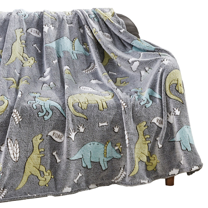 Dino Friends Micro Plush All Season Throw Blanket 50" X 60" Gray by Plazatex