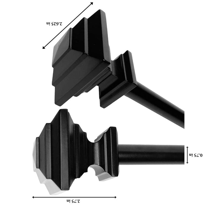 Versailles Industria Stacked Steel Heavy Duty Curtain Rods for Windows Set Black