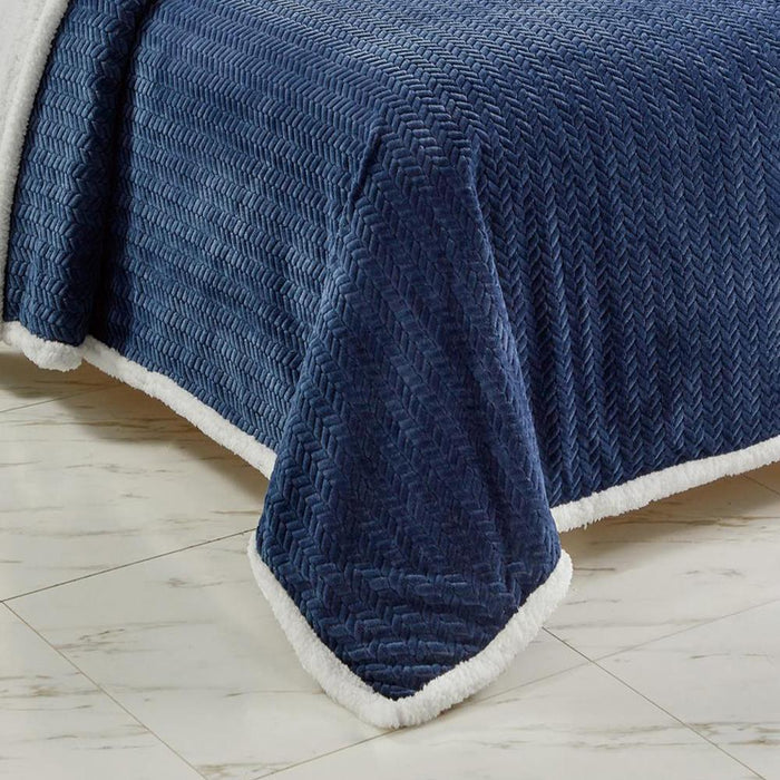 Jacquard Microplush Soft Premium Microplush Braided Blanket Navy by Plazatex