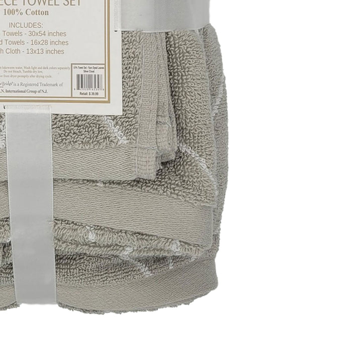 Knightsbridge Luxurious 6 Pieces Yarn Dyed Jacquard All Season Towel Set Silver