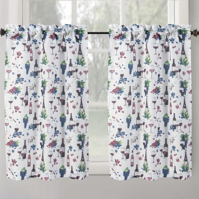 RT Designer's Collection Tribeca Wine Printed Slub 3 Pieces Kitchen Curtain Set Includes 1 Valance 52" x 18" and 2 Tiers 26" x 36" Each Multi Color