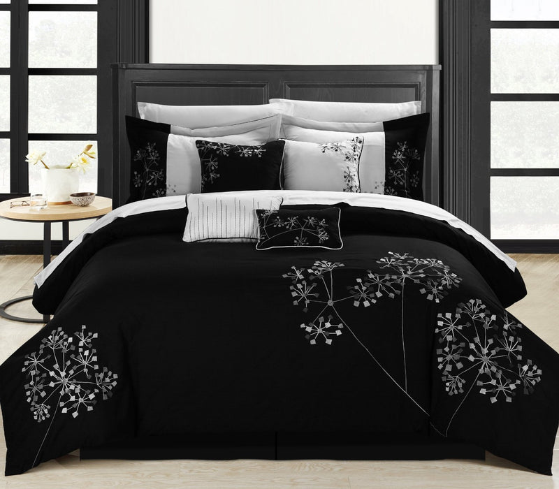 Chic Home Pink floral Bed In A Bag Comforter Set - 12-Piece - Queen 90x90", Black/White