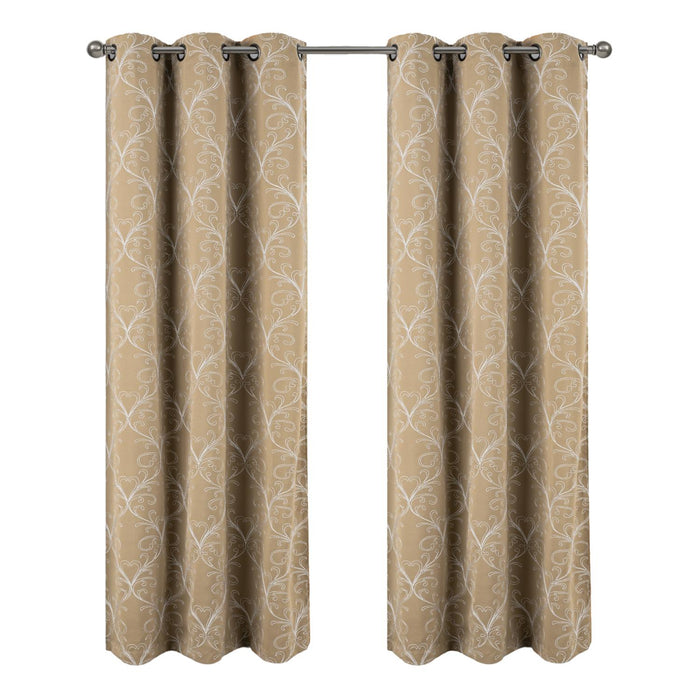 RT Designer Collection Kimber Embroidered Blackout Luxurious Decorative Grommet Curtain Panel Taupe