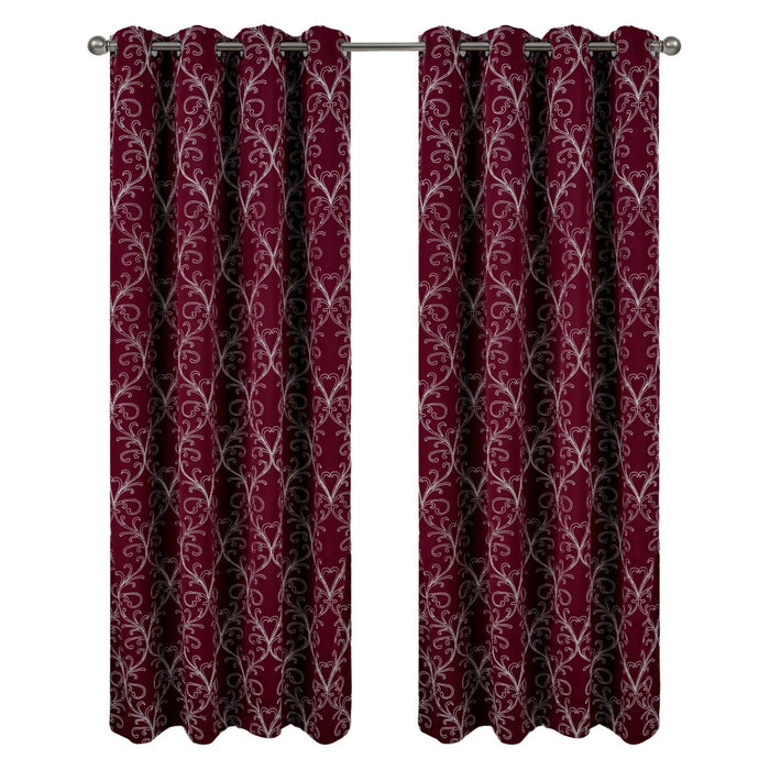 RT Designer Collection Kimber Embroidered Blackout Luxurious Decorative Grommet Curtain Panel Burgundy