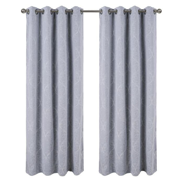 RT Designer Collection Kimber Embroidered Blackout Luxurious Decorative Grommet Curtain Panel Silver