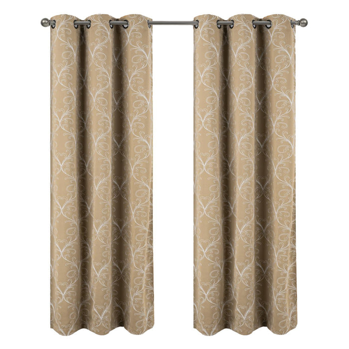 RT Designer Collection Kimber Embroidered Blackout Luxurious Decorative Grommet Curtain Panel Taupe