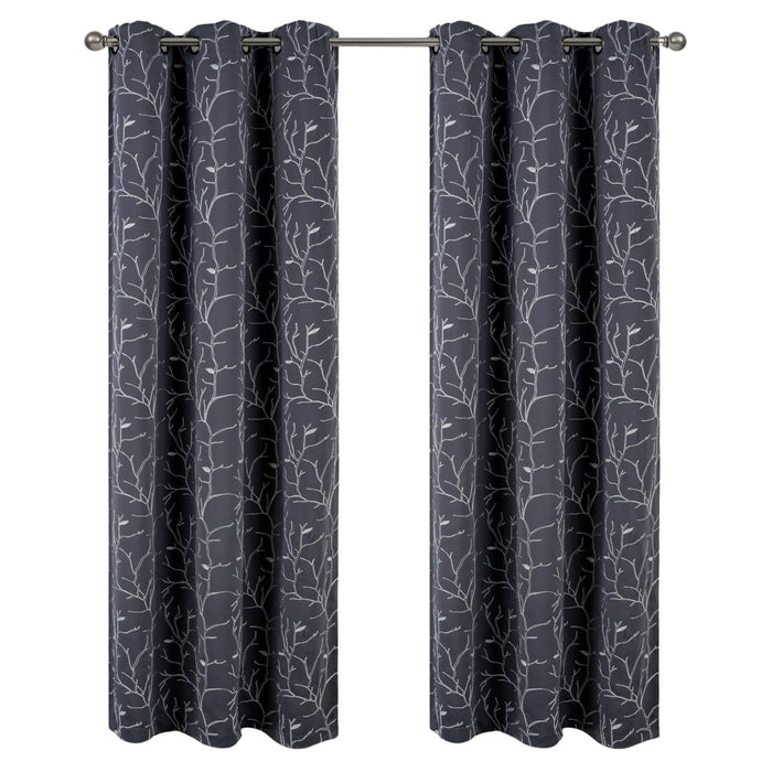 RT Designer Collection Luciana Embroidered Blackout Luxurious Decorative Grommet Curtain Panel Charcoal