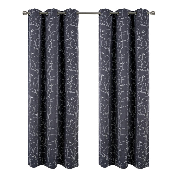 RT Designer Collection Luciana Embroidered Blackout Luxurious Decorative Grommet Curtain Panel Charcoal