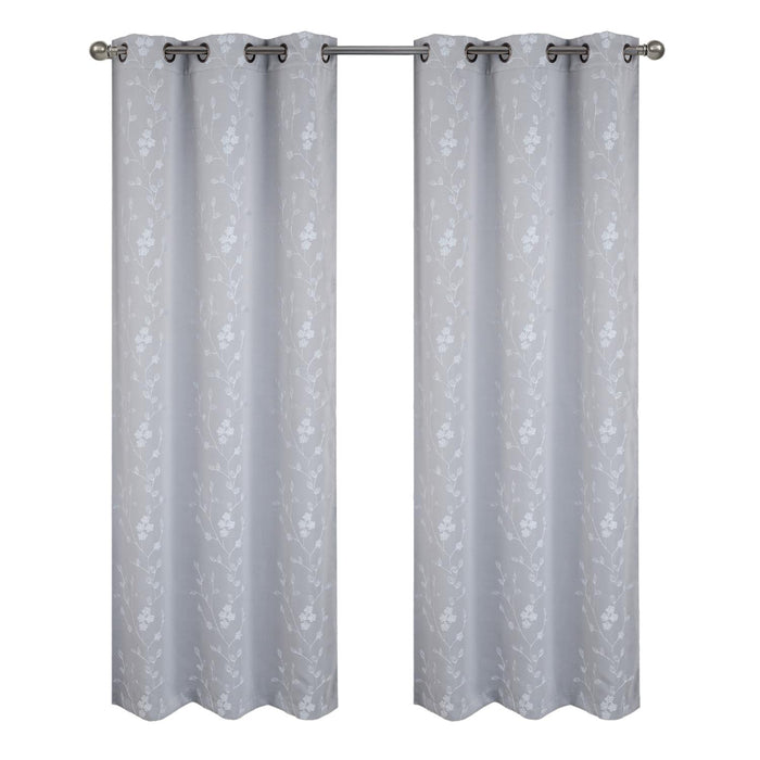 RT Designer Collection Lilian Embroidered Blackout Luxurious Decorative Grommet Curtain Panel Silver