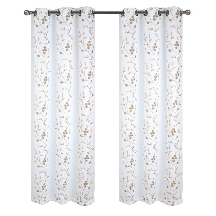 RT Designer Collection Lilian Embroidered Blackout Luxurious Decorative Grommet Curtain Panel White