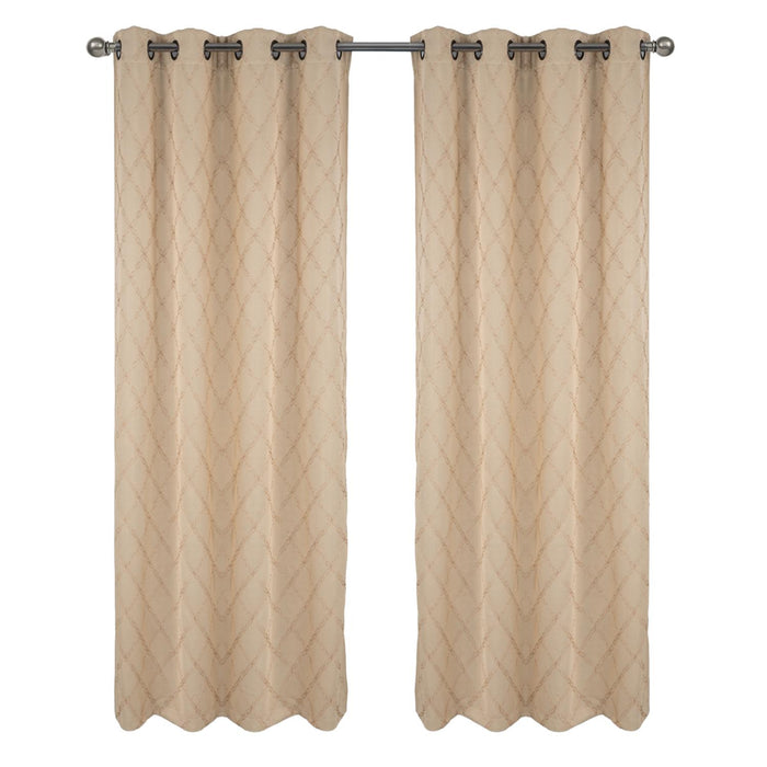 RT Designer Collection Gable Embroidered Blackout Luxurious Decorative Grommet Curtain Panel Beige