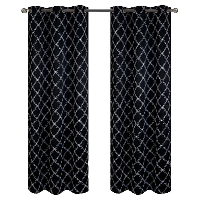 RT Designer Collection Gable Embroidered Blackout Luxurious Decorative Grommet Curtain Panel Black