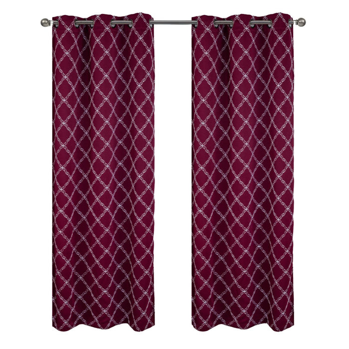 RT Designer Collection Gable Embroidered Blackout Luxurious Decorative Grommet Curtain Panel Burgundy