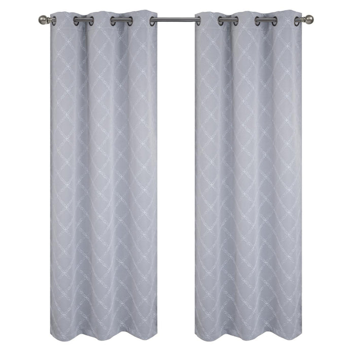 RT Designer Collection Gable Embroidered Blackout Luxurious Decorative Grommet Curtain Panel Silver