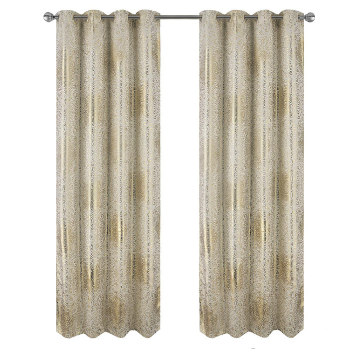 RT Designer Collection Helena Halo Foil Blackout Luxurious Decorative Grommet Curtain Panel 54" x 90" Taupe