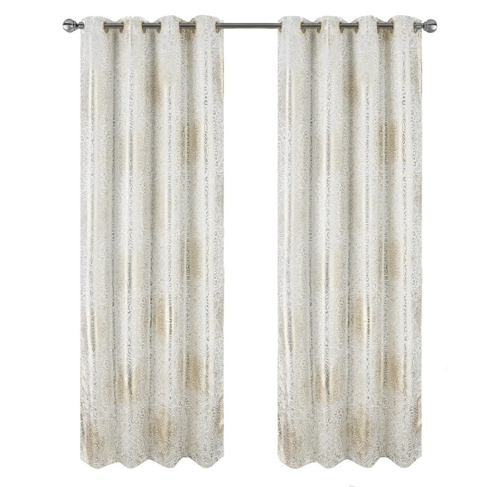 RT Designer Collection Helena Halo Foil Blackout Luxurious Decorative Grommet Curtain Panel 54" x 90" White