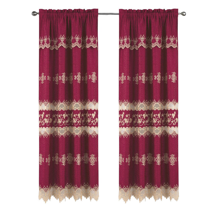 RT Designer Collection Alice Macrame Luxurious Decorative Rod Pocket Curtain Panel 54" x 84" Burg