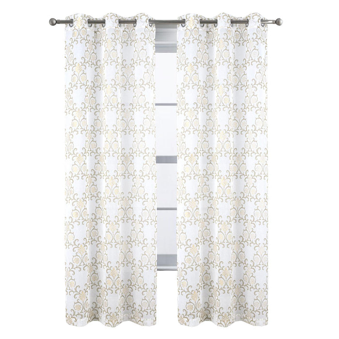 RT Designers Collection Crown Grommet Sheer Metallic Printed Doily Curtain Panel Taupe