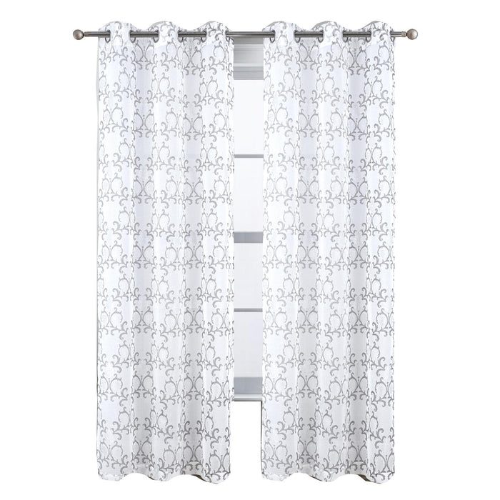 RT Designers Collection Crown Grommet Sheer Metallic Printed Doily Curtain Panel Silver