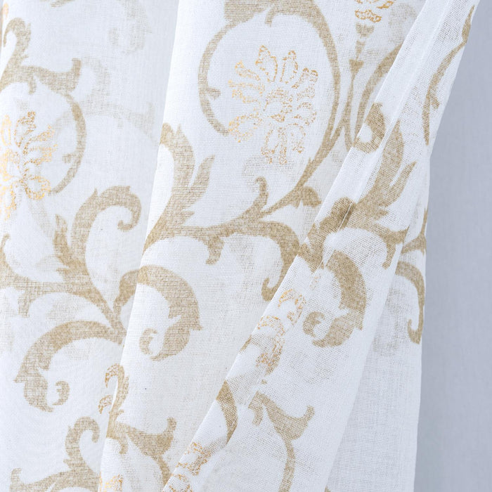 RT Designers Collection Crown Grommet Sheer Metallic Printed Doily Curtain Panel Taupe