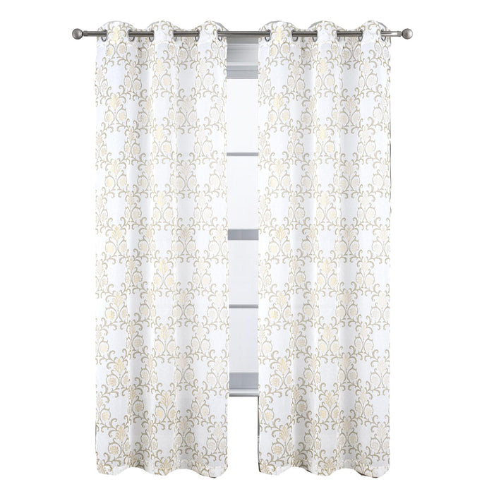 RT Designers Collection Crown Grommet Sheer Metallic Printed Doily Curtain Panel Taupe
