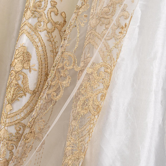 RT Designers Collection Daisy Embroidery Grommet Curtain Panel With Attached Valance 54" x 84" Beige/Gold