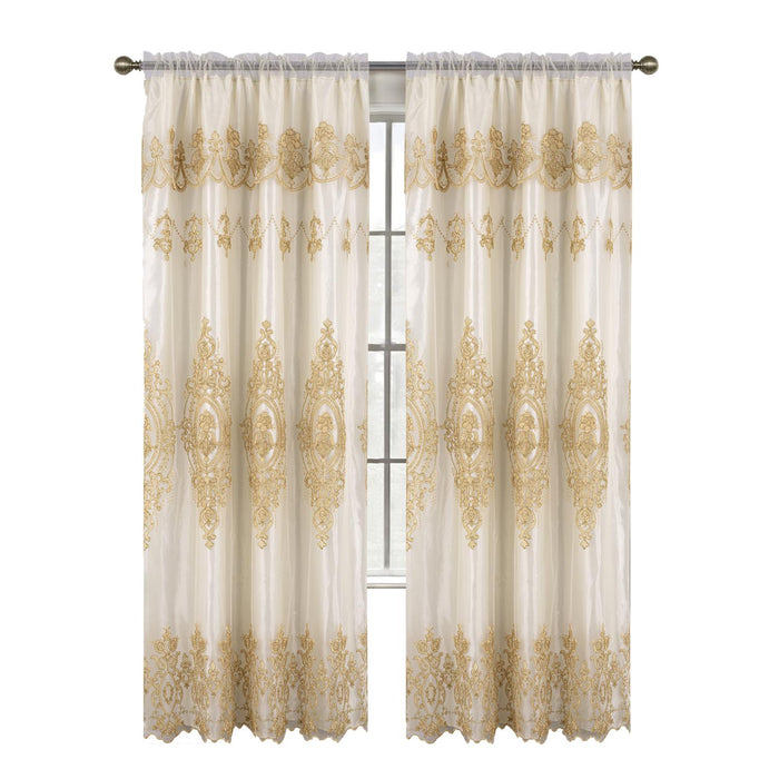 RT Designers Collection Daisy Embroidery Grommet Curtain Panel With Attached Valance 54" x 84" Beige/Gold