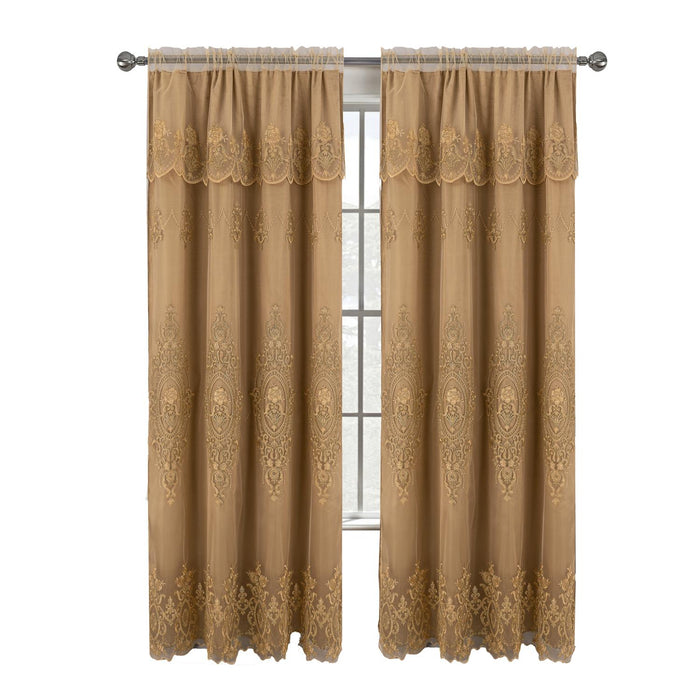 RT Designers Collection Daisy Embroidery Grommet Curtain Panel With Attached Valance 54" x 84" Gold/Gold